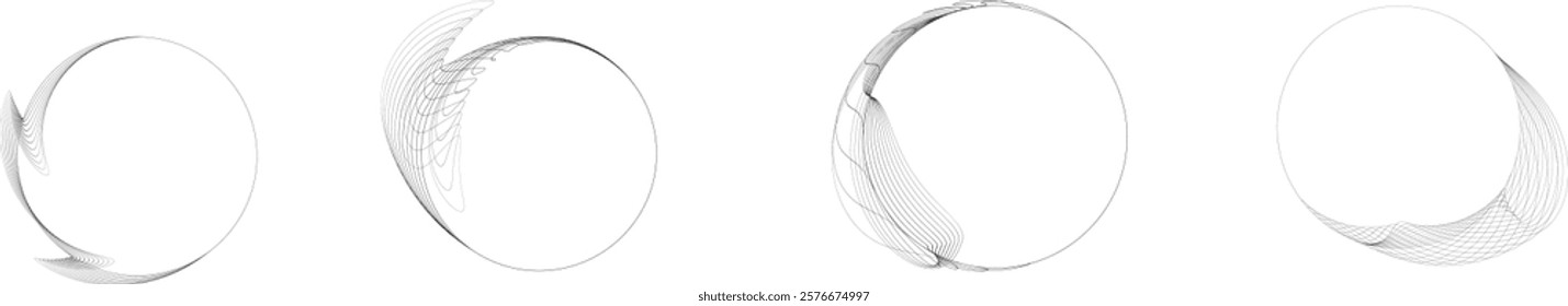 Lines in Circle Form . Rotate rounded shape Vector Illustration .Rotating circles form a ring.Rotating design element . Various circle lines forming round frame . Abstract Geometric line art .
