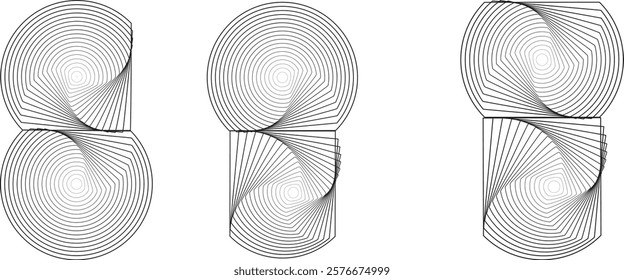 Lines in Circle Form . Rotate rounded shape Vector Illustration .Rotating circles form a ring.Rotating design element . Various circle lines forming round frame . Abstract Geometric line art .
