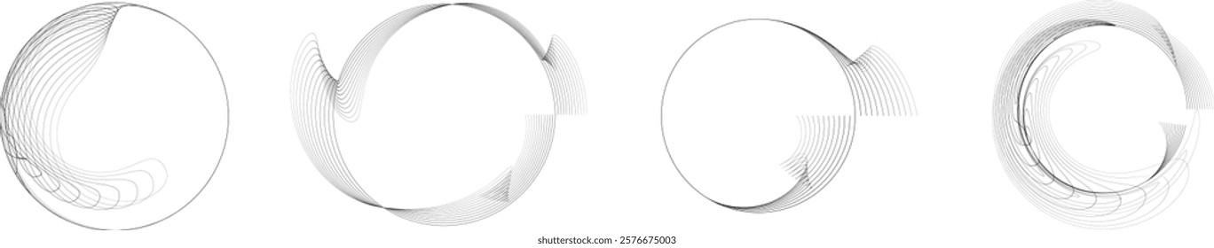 Lines in Circle Form . Rotate rounded shape Vector Illustration .Rotating circles form a ring.Rotating design element . Various circle lines forming round frame . Abstract Geometric line art .
