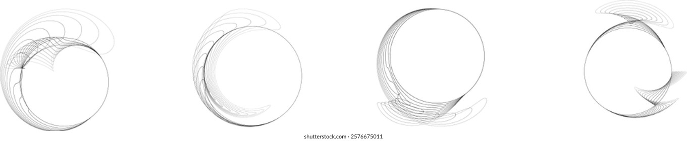 Lines in Circle Form . Rotate rounded shape Vector Illustration .Rotating circles form a ring.Rotating design element . Various circle lines forming round frame . Abstract Geometric line art .
