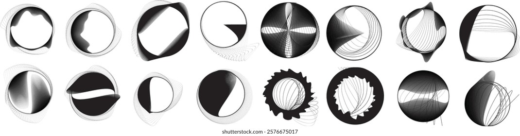 Lines in Circle Form . Rotate rounded shape Vector Illustration .Rotating circles form a ring.Rotating design element . Various circle lines forming round frame . Abstract Geometric line art .
