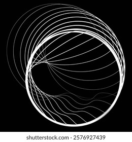 Lines in Circle Form . Rotate rounded shape Vector Illustration .Rotating circles form a ring.Rotating design element . Various circle lines forming round frame . Abstract Geometric line art .
