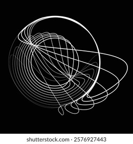 Lines in Circle Form . Rotate rounded shape Vector Illustration .Rotating circles form a ring.Rotating design element . Various circle lines forming round frame . Abstract Geometric line art .
