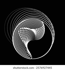 Lines in Circle Form . Rotate rounded shape Vector Illustration .Rotating circles form a ring.Rotating design element . Various circle lines forming round frame . Abstract Geometric line art .
