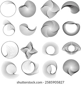 Lines in Circle Form . Rotate rounded shape Vector Illustration .Rotating circles form a ring.Rotating design element . Various circle lines forming round frame . Abstract Geometric line art .
