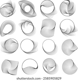 Lines in Circle Form . Rotate rounded shape Vector Illustration .Rotating circles form a ring.Rotating design element . Various circle lines forming round frame . Abstract Geometric line art .
