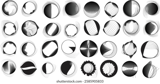 Lines in Circle Form . Rotate rounded shape Vector Illustration .Rotating circles form a ring.Rotating design element . Various circle lines forming round frame . Abstract Geometric line art .
