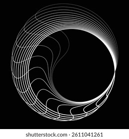 Lines in Circle Form . Rotate rounded shape Vector Illustration .Rotating circles form a ring.Rotating design element . Various circle lines forming round frame . Abstract Geometric line art .
