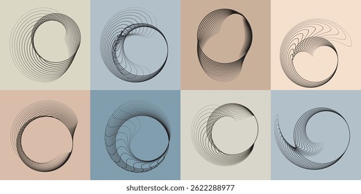 
Lines in Circle Form . Rotate rounded shape Vector Illustration .Rotating circles form a ring.Rotating design element . Various circle lines forming round frame . Abstract Geometric line art .
