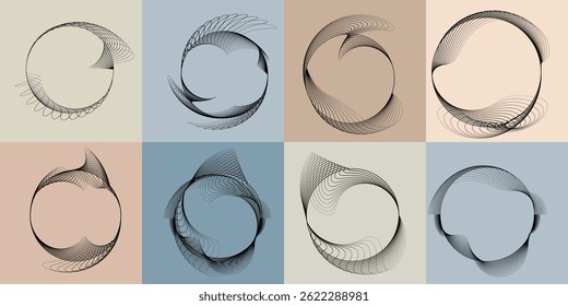 
Lines in Circle Form . Rotate rounded shape Vector Illustration .Rotating circles form a ring.Rotating design element . Various circle lines forming round frame . Abstract Geometric line art .
