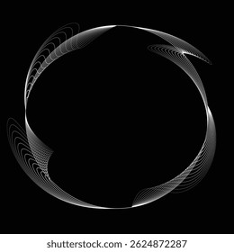 Lines in Circle Form . Rotate rounded shape Vector Illustration .Rotating circles form a ring.Rotating design element . Various circle lines forming round frame . Abstract Geometric line art .
