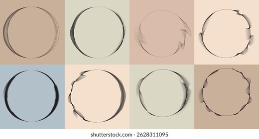 Lines in Circle Form . Rotate rounded shape Vector Illustration .Rotating circles form a ring.Rotating design element . Various circle lines forming round frame . Abstract Geometric line art .
