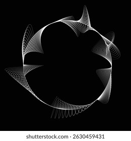 Lines in Circle Form . Rotate rounded shape Vector Illustration .Rotating circles form a ring.Rotating design element . Various circle lines forming round frame . Abstract Geometric line art .
