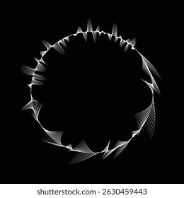 Lines in Circle Form . Rotate rounded shape Vector Illustration .Rotating circles form a ring.Rotating design element . Various circle lines forming round frame . Abstract Geometric line art .
