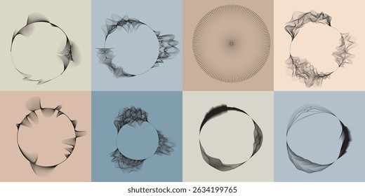 Lines in Circle Form . Rotate rounded shape Vector Illustration .Rotating circles form a ring.Rotating design element . Various circle lines forming round frame . Abstract Geometric line art .
