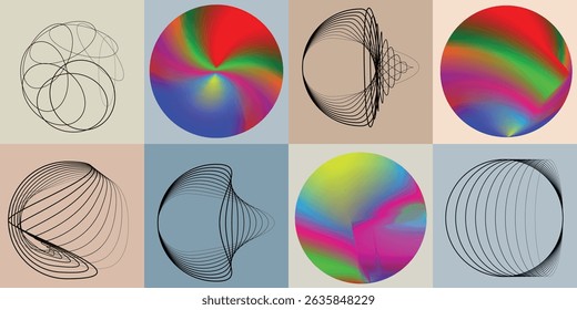 Lines in Circle Form . Rotate rounded shape Vector Illustration .Rotating circles form a ring.Rotating design element . Various circle lines forming round frame . Abstract Geometric line art .
