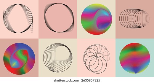 Lines in Circle Form . Rotate rounded shape Vector Illustration .Rotating circles form a ring.Rotating design element . Various circle lines forming round frame . Abstract Geometric line art .
