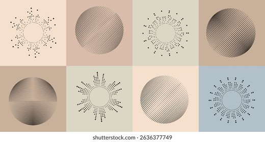Lines in Circle Form . Rotate rounded shape Vector Illustration .Rotating circles form a ring.Rotating design element . Various circle lines forming round frame . Abstract Geometric line art .
