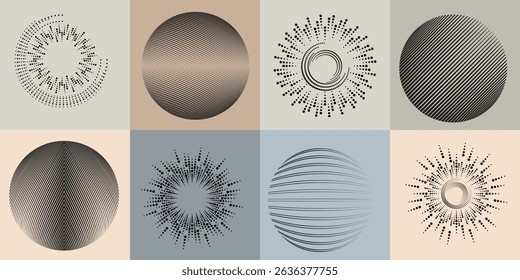 Lines in Circle Form . Rotate rounded shape Vector Illustration .Rotating circles form a ring.Rotating design element . Various circle lines forming round frame . Abstract Geometric line art .

