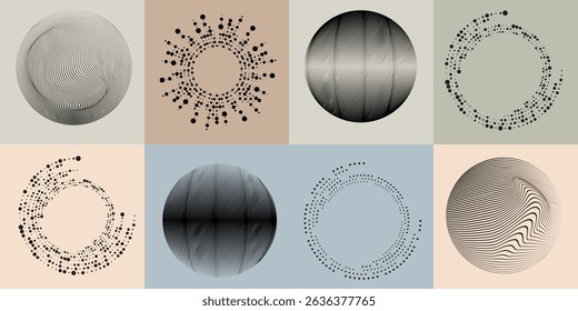 Lines in Circle Form . Rotate rounded shape Vector Illustration .Rotating circles form a ring.Rotating design element . Various circle lines forming round frame . Abstract Geometric line art .
