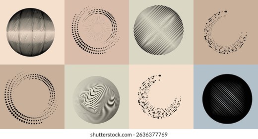 Lines in Circle Form . Rotate rounded shape Vector Illustration .Rotating circles form a ring.Rotating design element . Various circle lines forming round frame . Abstract Geometric line art .
