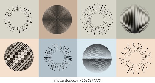 Lines in Circle Form . Rotate rounded shape Vector Illustration .Rotating circles form a ring.Rotating design element . Various circle lines forming round frame . Abstract Geometric line art .
