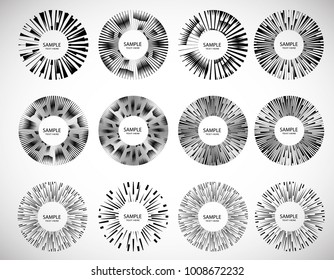  Lines in Circle Form . Spiral Vector Illustration .Technology round Logo . Design element . Abstract Geometric shape . Striped border frame for image