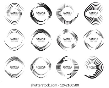  Lines in Circle Form . Spiral Vector Illustration .Technology round Logo . Design element . Abstract Geometric shape . Striped border frame for image