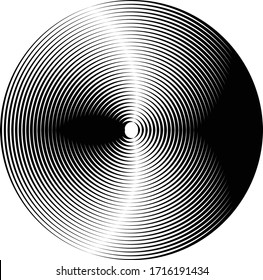 Líneas en forma de círculo . Ilustración de vectores en espiral .Logo circular de tecnología . Elemento de diseño . Forma geométrica abstracta . Marco de borde rayado
