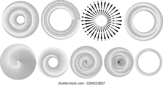 Líneas en forma circular . Ilustración de vectores espirales. Ronda de tecnología. Logotipo de onda . Elemento de diseño. Resumen Forma geométrica .