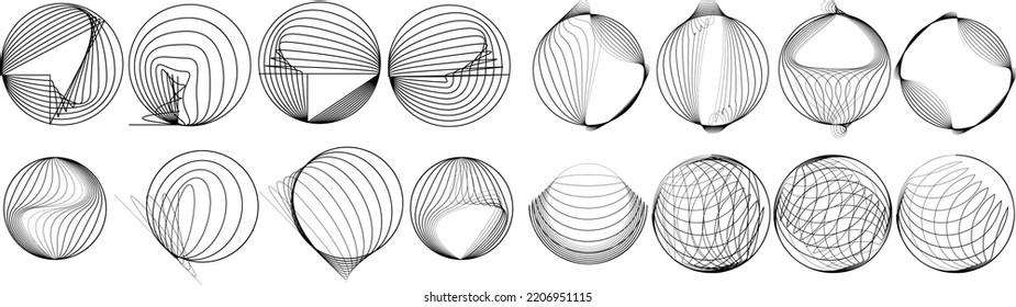 Líneas en forma circular . Ilustración de vectores espirales. Ronda de tecnología. Logotipo de onda . Elemento de diseño. líneas rayadas .Resumen Forma redondeada geométrica 