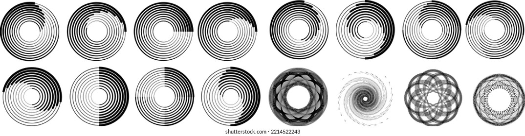 Lines in Circle Form . Spiral Vector Illustration .Technology round. Wave Logo . Design element . glitched lines .Abstract Geometric round shape 