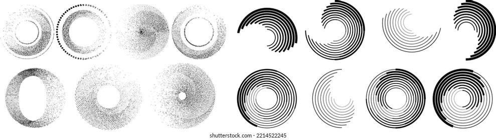 Lines in Circle Form . Spiral Vector Illustration .Technology round. Wave Logo . Design element . glitched lines .Abstract Geometric round shape 