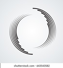  Linhas em forma de círculo. Ilustração vetorial espiral. Logotipo redondo de tecnologia. Elemento de design. Forma geométrica abstrata.