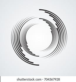  Lines In Circle Form . Spiral Vector Illustration .Technology Round Logo . Design Element . Abstract Geometric Shape . Striped Border Frame For Image