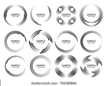  Lines in Circle Form . Spiral Vector Illustration .Technology round Logo . Design element . Abstract Geometric shape . Striped border frame for image