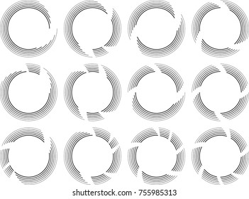  Lines in Circle Form . Spiral Vector Illustration .Technology round Logo . Design element . Abstract Geometric shape . Striped border frame for image