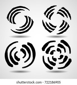 Lines in Circle Form . Vector Illustration .Technology round Logo . Design element . Abstract Geometric shape . Grunge circular brush strokes