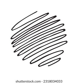 lines of circles drawn by hand. Doodle circles for design elements, messages, note labels. Black doodle isolated on white background. Hand drawn. Vector illustration.