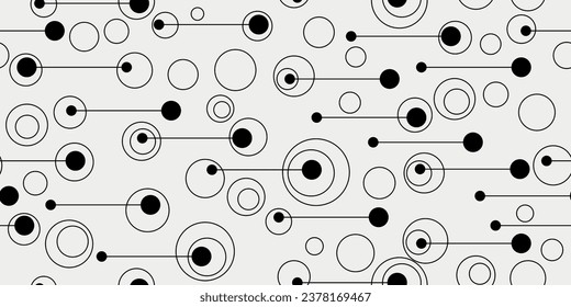 Lines with circles at the ends. Blue background and identical lines with circles and rings.