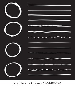 Lines and circles hand drawn vector set isolated on black background.  vector illustration 