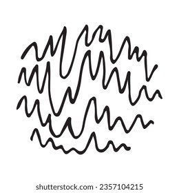 lines of circles hand-drawn. Doodle circles for design elements, messages, note labels. Black doodle isolated on white background. Hand drawn. Vector illustration.