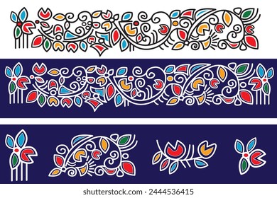 Lines, Circles and Spirals - Indian Traditional and cultural Mandala design concept of Rangoli, Alpona, Kolam or Paisley vector line art. Pohela boishakh alpona illustration.