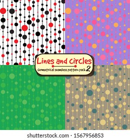 Lines and circles vertical seamless pattern pack with different color combinations.