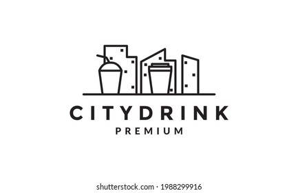 lines city with drink fresh logo symbol vector icon illustration graphic design