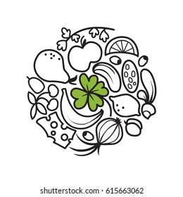lines clover logo with food