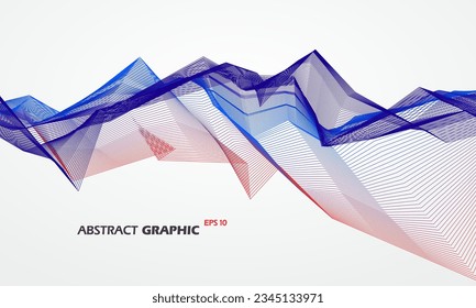 Lines in color gradient make up the graphic of an abstract mountain, vector illustration.