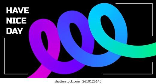 Lines with Color Gradient on a Black Background. Abstract Pattern of 3D Wavy Shapes. Vector Graphic of Rainbow Ribbons