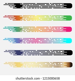 Lines colorful paint brush lines. Vector bright orange, black, purple and blue gradient 3d paint brush with vibrant texture on transparent background. Creative concept 