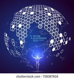 Lines connected to Science fiction scene, symbolizing the meaning of artificial intelligence.